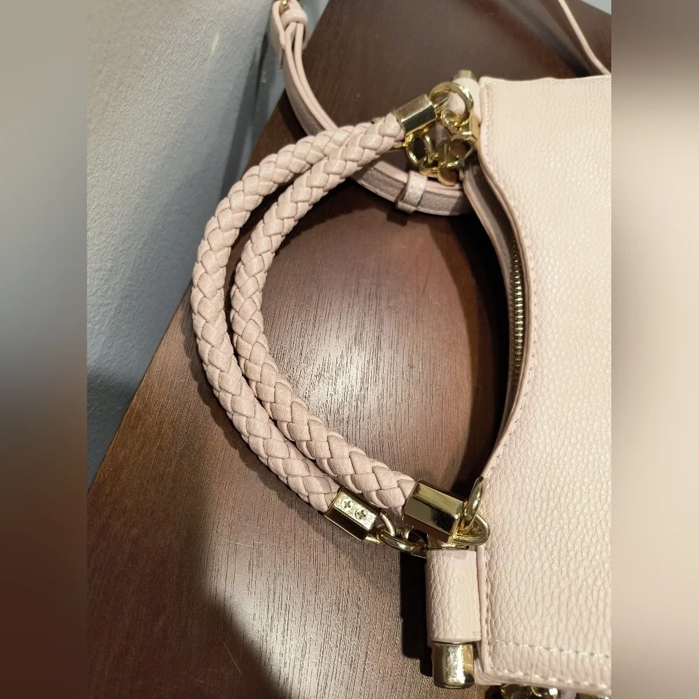 Miztique Vegan Leather Handbag pink blush women's crossbody handle woven girl lu